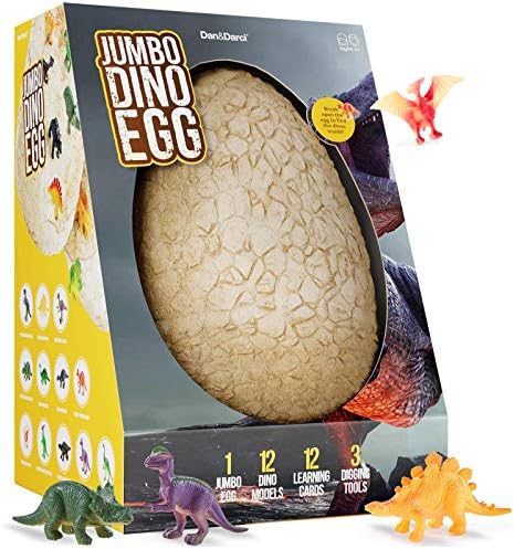 Jumbo Dino Easter Egg - Unearth 12 Unique Large Surprise Dinosaurs in One Giant Filled Egg -Easter Gifts for Kids - Discover Dinosaur Archaeology Science STEM Crafts Gifts for Boys & Girls