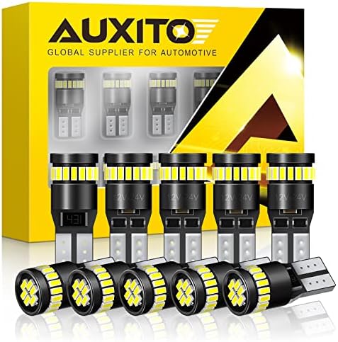 AUXITO 194 LED Light Bulb 6000K White 168 2825 W5W T10 Wedge 24-SMD 3014 Chipsets LED Replacement Light Kit Error Free for Car Interior Dome Map Door License Courtesy Dash Lights, Pack of 10