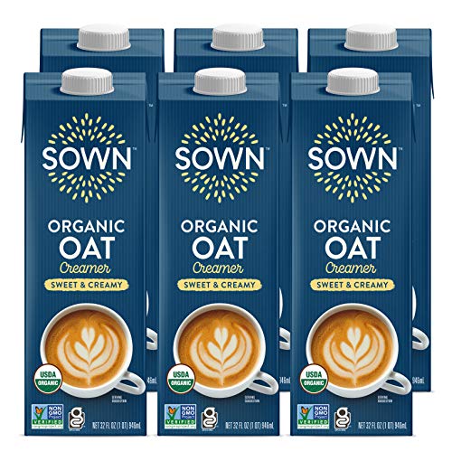 SOWN Organic Oat Creamer Sweet & Creamy - Barista Oat Milk Non Dairy Coffee Creamer - Plant Based, Dairy-Free, Vegan, Gluten-Free, Non-GMO, Shelf Stable - 32oz (Pack of 6)
