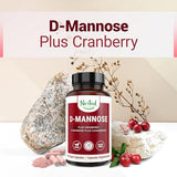 Nested Naturals D-Mannose 500mg Caspules with Cranberry Extract, D Mannose Cranberry Pills, Urinary & Bladder Support, 60 Vegan Capsules