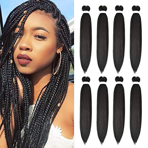 8 Pack Braiding Hair Pre Stretched - 26" 100G/Pack Premium Pre Stretched Braiding Hair Extensions, Professional Itch Free Hot Water Setting Perm Yaki Texture Prestretched Braiding Hair(1B)