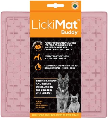 LickiMat Classic Buddy Slow Feeder for Dogs Lick Mat Boredom Anxiety Reducer Perfect for Food Treats Yogurt Liquid Food Peanut Butter Fun Alternative to a Slow Feed Dog Bowl, Guava