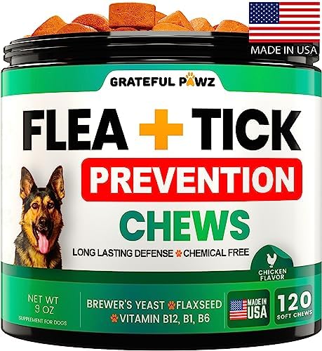 Flea and Tick Prevention for Dogs Chewables - Made in USA - Natural Flea and Tick Chews Supplement - Oral Pills for Dogs - Pest Defense - All Breeds and Ages - 120 Soft Tablets
