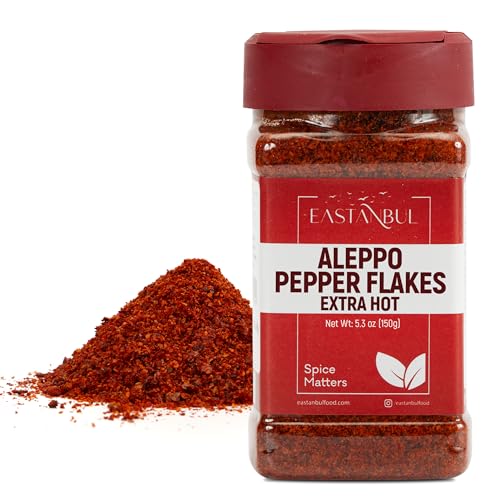 Eastanbul Aleppo Pepper (Extra Hot), 5.3oz, Aleppo Pepper Flakes, Pul Biber, Crushed Turkish Red Biber, Turkish Spice, Rich Flavor, Similar Hotness to Gochugaru Korean Chili Flakes, Cayenne