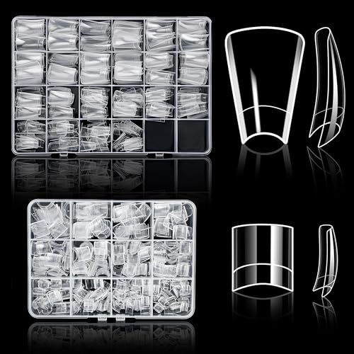 1000PCS Nail Tips Short Square French Duck Nail Tips Soft Clear False Nails Y2K Duck Feet Style Half Cover for Acrylic Nails Kit 10 Sizes 2 Shapes-Shape for Salon Home DIY Gifts