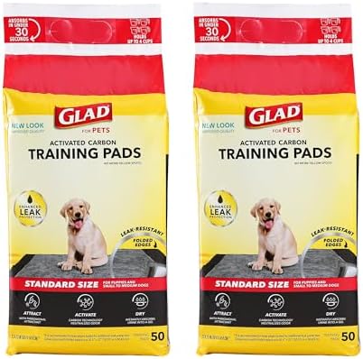Glad for Pets Black Charcoal Puppy Pads - Super Absorbent Disposable Dog Pee Pads, Potty Training Pads, and Pet Supplies - Dog Pee Pads for Crate Training and Indoor Use 23" x 23" - 50 Count - 2 Pack