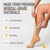 LEMON HERO Short Zipper Compression Socks for Women and Men Open Toe 15-20 mmHg Medical Zippered with Zip Guard Skin Protection (5XL, Biege)