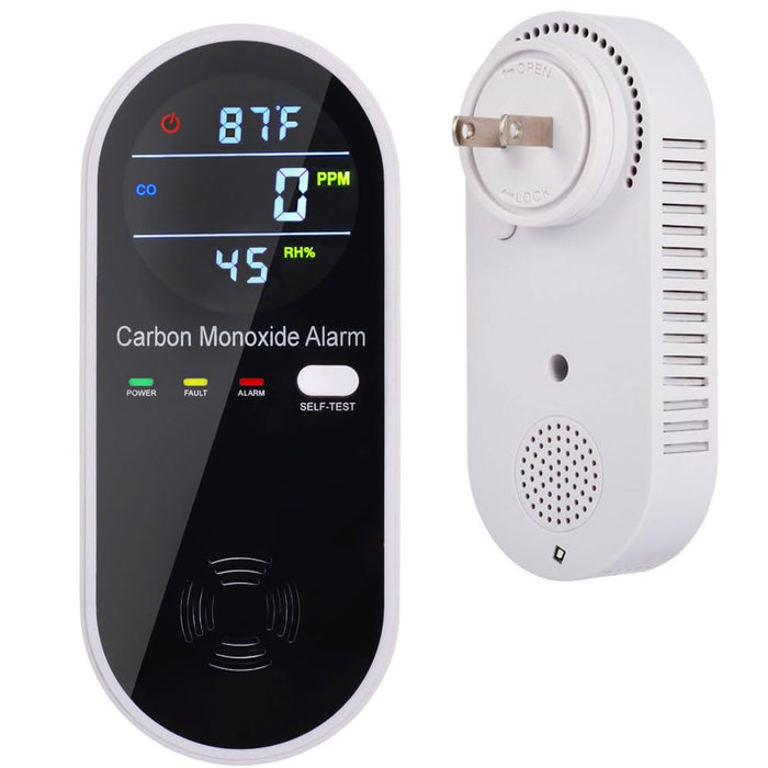 KH Alert Carbon Monoxide Detectors, Carbon Monoxide Detector Plug in with Temperature Humidity Sensor Built-in, CO Level Monitor Alarm with Clear LCD Display Sound & Light Warning for Home/Hotel/RV