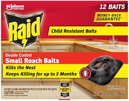 Raid Double Control Small Roach Baits, Child Resistant, For Indoor Use, Kills Roaches for 3 Months, 12 Count