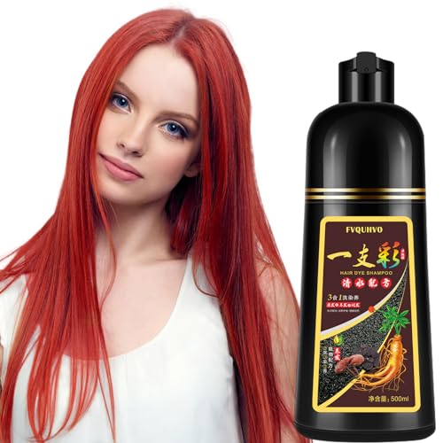 Wine Red Hair Dye Shampoo 3 in 1 for Men Women, Natural Burgundy Hair Color Shampoo for 100% Gray Coverage, Instant Hair Colors in 10-15 mins, Shampoo Para Canas Hair Dye Shampoo 16.9 Fl Oz (Wine Red)