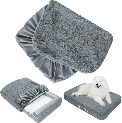 Dog Bed Covers Soft Plush Replacement Washable, Waterproof Dog Bed Liner Grey, Pet Bed Cover 36x27 Inches, for Dog/Cat, Cover Only