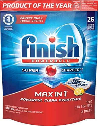 Finish Max in 1 Powerball, 26ct, Ultra-Degreaser w. Lemon Dishwasher Detergent Tablets