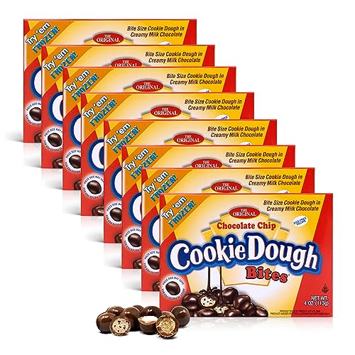 Movie Theater Candy Box - Chocolate Chip Cookie Dough Bites w/Pure Milk Chocolate Coating - Egg-Free Ice Cream Toppings for Movie Night, Parties- Cookie Dough Candy Movie Snacks - 8 Boxes, 3.1 ounces