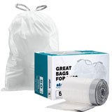 Plasticplace Custom Fit Trash Bags, Compatible with simplehuman Code M (50 Count) White Drawstring Garbage Liners 12 Gallon / 45 Liters, 21" x 30.5"