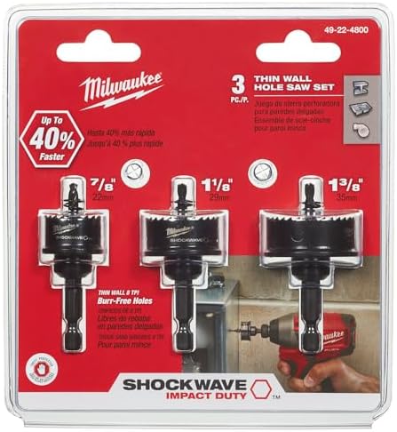 Milwaukee Electric Tool 49-22-4800 Hole Saw Set, 3 Pieces, 1/4" Hex Shank, Variable Pitch Teeth