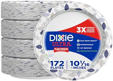 Dixie Ultra, Large Paper Plates, 10 Inch, 172 Count, 3X Stronger, Heavy Duty, Microwave-Safe, Soak-Proof, Cut Resistant, Disposable Plates For Heavy, Messy Meals