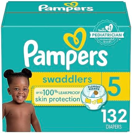 Pampers Swaddlers Diapers - Size 5, One Month Supply (132 Count), Ultra Soft Disposable Baby Diapers