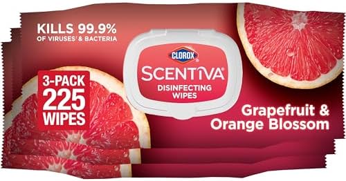 Clorox Scentiva Wipes, Bleach Free Cleaning Wipes, Household Essentials, Tahitian Grapefruit Splash, 75 Count (Pack of 3)