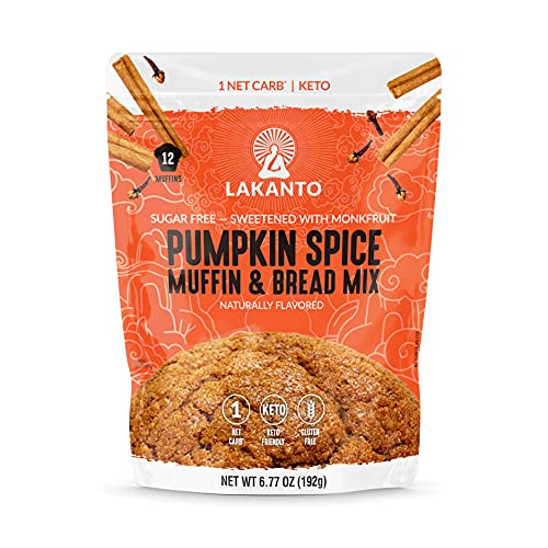 Lakanto Sugar Free Pumpkin Spice Muffin and Bread Mix - Sweetened with Monk Fruit, Keto Diet Friendly, Gluten Free, Dairy Free, 1g Net Carbs (6.77 OZ)