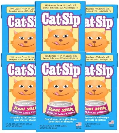 Pet-Ag Cat-Sip Real Milk Treat - 8 oz, 6 Pack - Ready-to-Feed Snack for Cats & Kittens - Easy to Digest with 99% Lactose-Free, Low-Fat Grade A Milk - Encourages Hydration - Promotes Eye & Heart Health