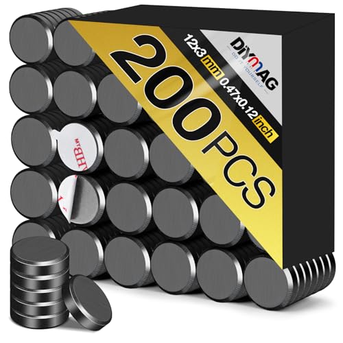 DIYMAG 200PCS Rare Earth Ceramic Magnets Dots with Adhesive Backing, 0.47x 0.12inch Round Refrigerator Magnets Self-Adhesive Heavy Duty Magnetic Tape Classroom Must Have Magnets for Crafts Whiteboard