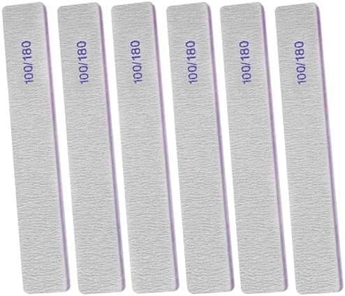 100/180 Grit Nail File (6 Pack), Emery Board Nail Files for Acrylic Nails and Natural Nails, Double Sided Emory Boards Professional Nail Filer Reusable Washable Manicure Square Gray