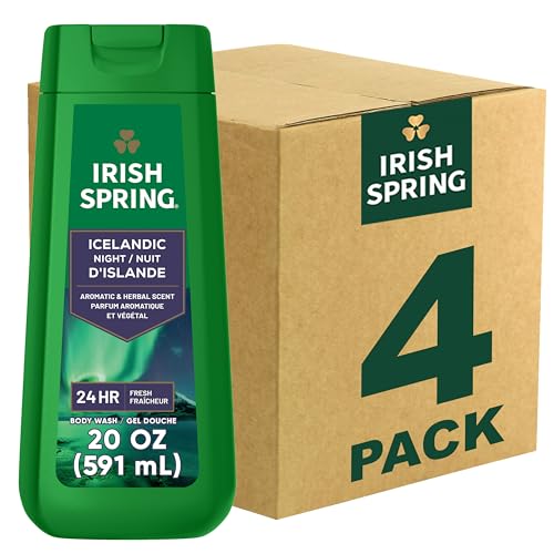 Irish Spring Icelandic Night Moisturizing Body Wash for Men, 24 Hour Fresh, Face and Body Wash, Men’s Body Wash, Paraben Free, Aromatic and Herbal Scent, 20 fl oz Bottle (Pack of 4)