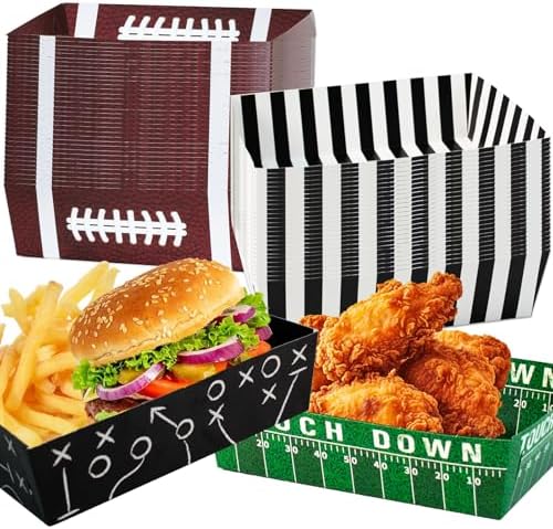 Football Party Supplies, 48Pcs Football Food Trays Football Paper Snack Tray Disposable Football Serving Tray Football Theme Paper Food Tray for Football Birthday Carnival Game Day Party Decorations