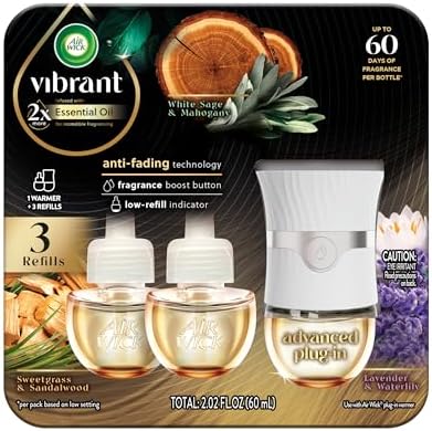 Air Wick Plug In Scented Oil Advanced, 1+3 Starter Kit, Essential Oils, Air Wick Plug Refills, Scent Diffusers, Plug In Air Freshener for Home, Home Essential, Sandalwood and Lavender Variety