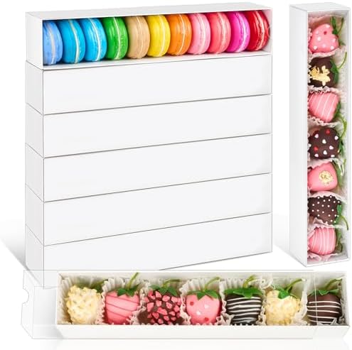 Kucoele 20 Pack Clear Chocolate Covered Strawberries Boxes, 12 x 2¼ x 2 Inches Macaron Boxes, Truffle Boxes, Cocoa Bombs Boxes, Bakery Boxes, Cookie Boxes for Valentine's Day Wedding