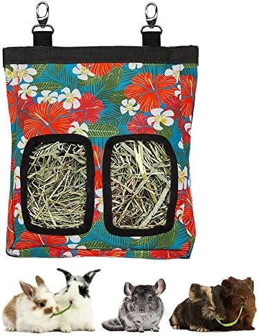 Guinea Pig Hay Feeder, Hanging Rabbit Hay Feeder Bag for Guinea Pigs Bunnies Chinchillas. Big Flowers