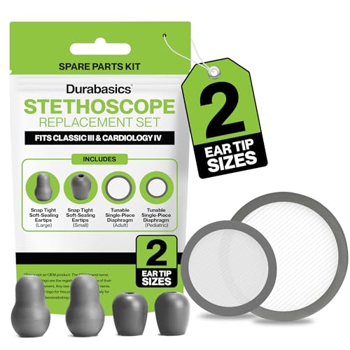 Durabasics Classic 3, Cardiology 3 & Cardiology 4 Accessories Kit for Littman Stethoscope Replacement Parts & Littmann Stethoscope Parts - Fits Classic III, Cardiology III & IV - Grey