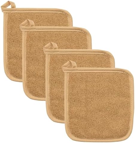 Ritz Terry Potholder & Hot Pad: Unparalleled Heat Resistant, Durable 100% Cotton – Ergonomically Designed for Optimal Grip – Easy-Care Machine Washable, Perfect for Your Kitchen – Straw, 4-Pk