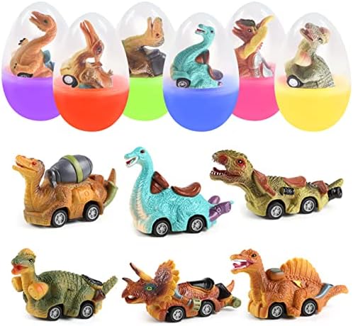 6 Pack Jumbo Eggs with Dinosaur Pull Back Cars Toys Inside for Kids Boys Toddlers Easter Basket Stuffers Easter Egg Fillers