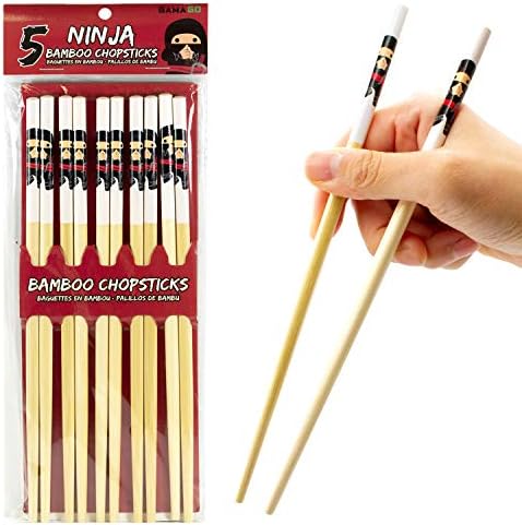 GAMAGO Ninja Bamboo Chopsticks Set-5 Pairs of Adorably Cute Reusable Chop-Sticks-Easy Grip, Lightweight, Durable, 9.25 Inches, Red