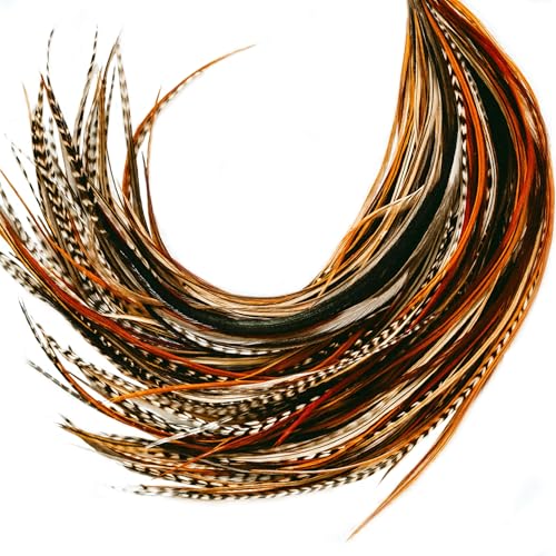 21 Natural Color Hair Feathers - 9”- 14” Long - Feathers for Hair Extension - DIY Kit - Eye-Catching Design - 20 Micro-link Beads - 100% Real Rooster Feathers - Professional Color Hair Feathers