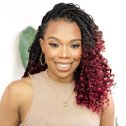 Fulcrum Goddess Box Braids Crochet Hair 10 Inch, 9 Packs Boho Box Braids Crochet Hair for Women, Pre-looped Bohemian 3X Crochet Braids with Curly Ends (10Inch, 1B/99J/530#)