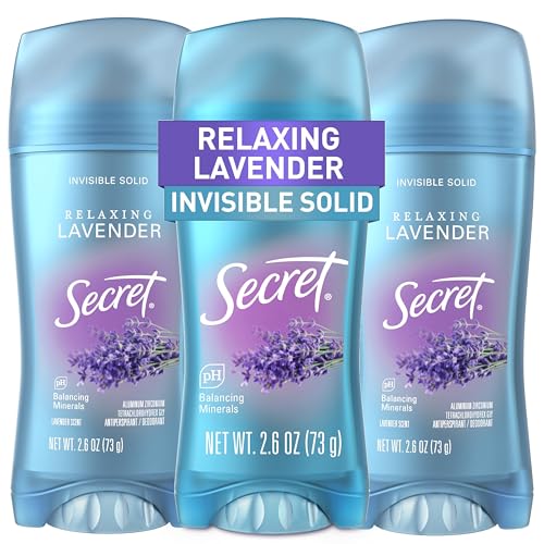 Secret Fresh Antiperspirant and Deodorant for Women, 48hr Freshness, Sweat & Odor Protection, PH Balancing Minerals, Invisible Solid, Lavender Scent, 2.6 oz (Pack of 3)