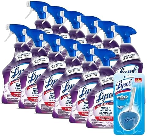 Lysol Bathroom Cleaner Spray with Mold and Mildew Remover, Bleach, 32 Fl Oz (Pack of 12) - With 1ct Auto In-The-Bowl Toilet Cleaner, Atlantic Fresh