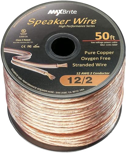 High Performance 12 Gauge Speaker Wire, Oxygen Free Pure Copper - UL Listed Class 2 (50 Feet Spool)