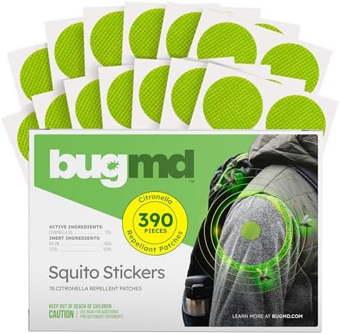 BugMD Squito Stickers Mosquito Repellent Patch Stickers for Adults (390 Stickers), Safe & Effective Insect Repellent Patches for Toddlers, Kids, Camping, Beach & Outdoor Essentials