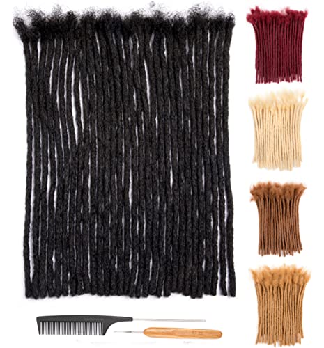 DAIXI 0.6cm Thickness 14 Inch 60 Strands 100% Real Human Hair Dreadlock Extensions for Man/Women Full Head Handmade 0.24Inch Thinner Can Be Dyed and Bleached Soft Dreadlocks with Needle and Comb