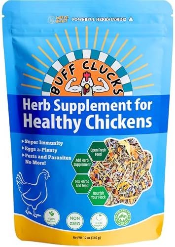BuffClucks Herb Supplement for Backyard Chickens - Natural Chicken Treats, Poultry Feed Botanical Mix, Plant-Based Coop Snacks for Daily Wellness, Feather Quality, Egg Production - Crafted in USA 12oz