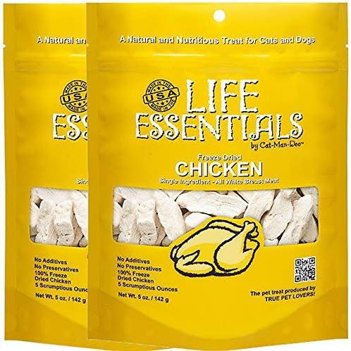 All-Natural Freeze Dried Chicken Treats for Dogs & Cats No Grains, Fillers, Additives and Preservatives Proudly Made in the USA - 2 Pack (5 oz. Bag)