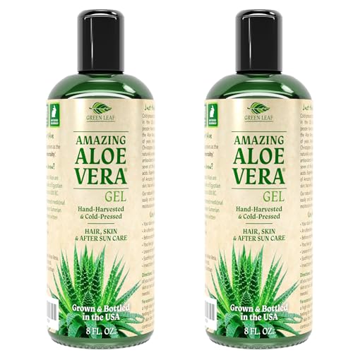 Amazing Aloe Vera Gel - Freshly Cut, 100% Pure Aloe, Premium Quality, Vegan, Unscented - Natural Sunburn Relief, After Shave, Skin, Face & Hair Care (two 8oz bottles) 16oz