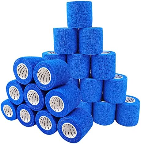 Self Adherent Cohesive Bandage 2"x5 Yards First Aid Bandages Stretch Sport Athletic Wrap Vet Tape for Wrist Ankle Sprain and Swelling,Blue(24 Rolls)
