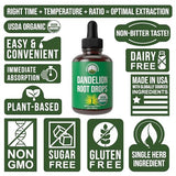 Dandelion Root Extract. USDA Organic Vegan Herbal Liquid Tincture Dandelions Supplement For Women and Men. Leaf Tonic For Immune, Liver, Gut Health. Zero Sugar, Gluten Free Supplements Not Capsules