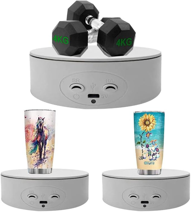 Rotating Display Stand ,5.2" 4.4lb Load Cup Display Stand Turner For Tumblers, Spinning Display Stand,Motorized Tumbler Display Turner For Glitter Cups Photography Small Arts Pruducts (White)