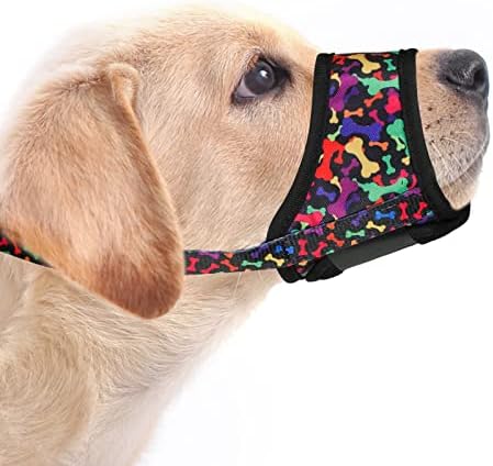 LUCKYPAW Dog Muzzle, Soft Muzzles for Small Medium Large Dogs, Breathable Mouth Cover to Stop Biting and Chewing with Pattern, Allows Panting and Drinking (L-(Snout 7"-9½"), Black Bone)