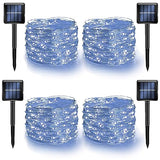 Dazzle Bright 4 Pack Solar String Lights Outdoor, Total 160FT 480LED Solar Powered Waterproof Fairy Lights 8 Modes, Silver Wire Lights for Christmas Patio Party Tree Yard Decoration (White)